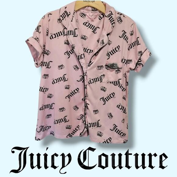 Juicy Couture sleepwear women's pink short sleeves button-down Pajama shirt - Picture 8 of 8